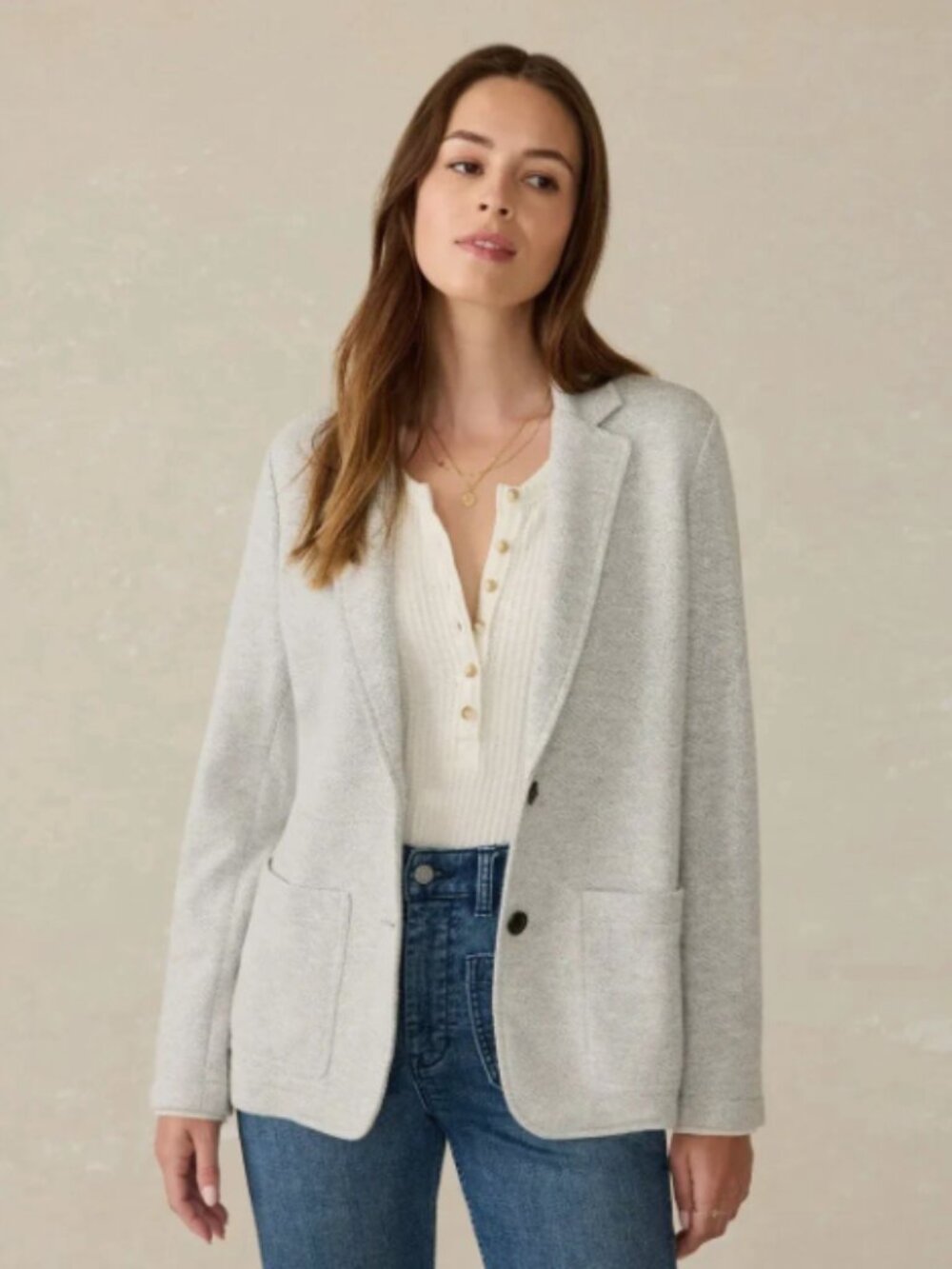 Faherty Inlet Knit Blazer Womens L Gray Cotton Blend 2 Button Casual Jacket